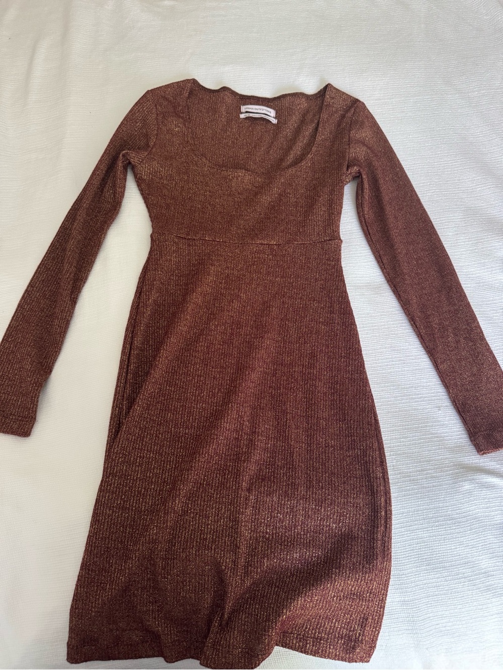 Urban Outfitters Metallic Rust Knit Long-Sleeve Dress